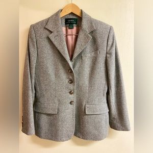 Lauren by Ralph Lauren Taupe Wool Herringbone Blazer Size 10